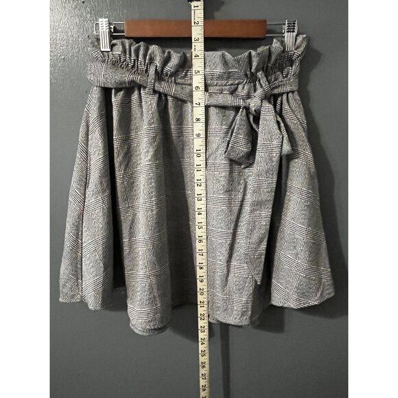 H&M POCKETS! Gray Checked Paperbag Waist Wrap Skirt W/Sash & Pockets M Medium - Picture 2 of 4